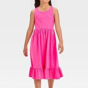 Cat & Jack Girls’ Sleeveless Twist Back Knit Dress - Neon Pink Wash L